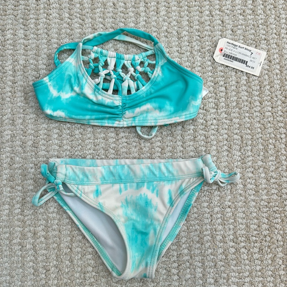 Aqua and White Bikini with Crochet Detail